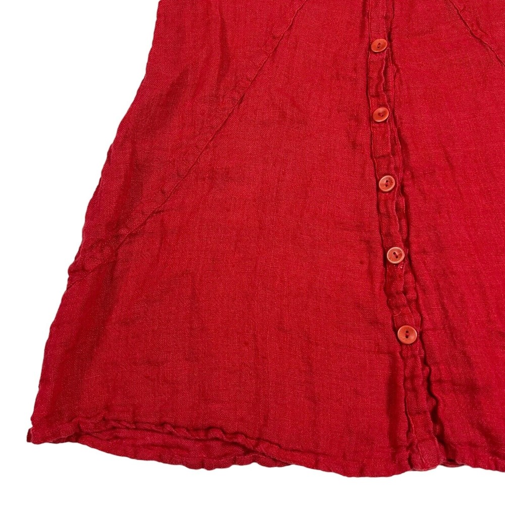 Flax Button Front Tunic Swing Top Red Linen Long … - image 7